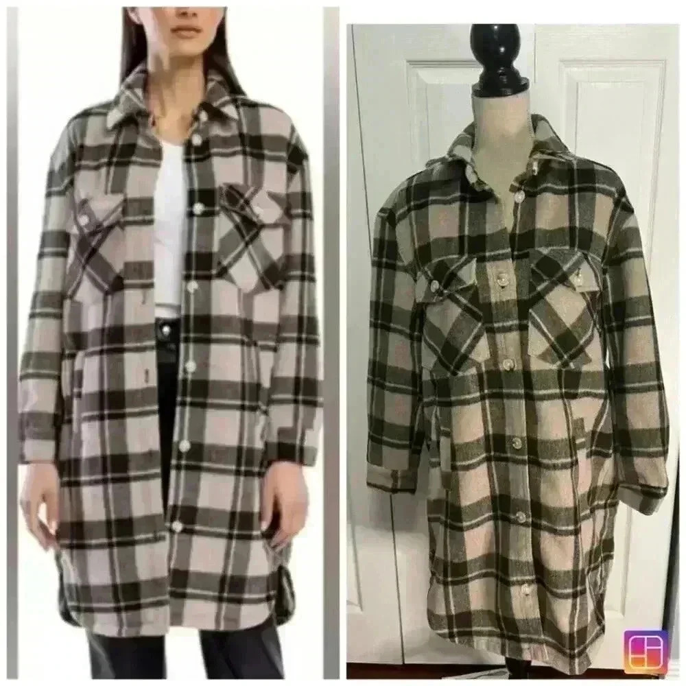 Blank NYC Plaid Long Line Shacket Jacket Women's